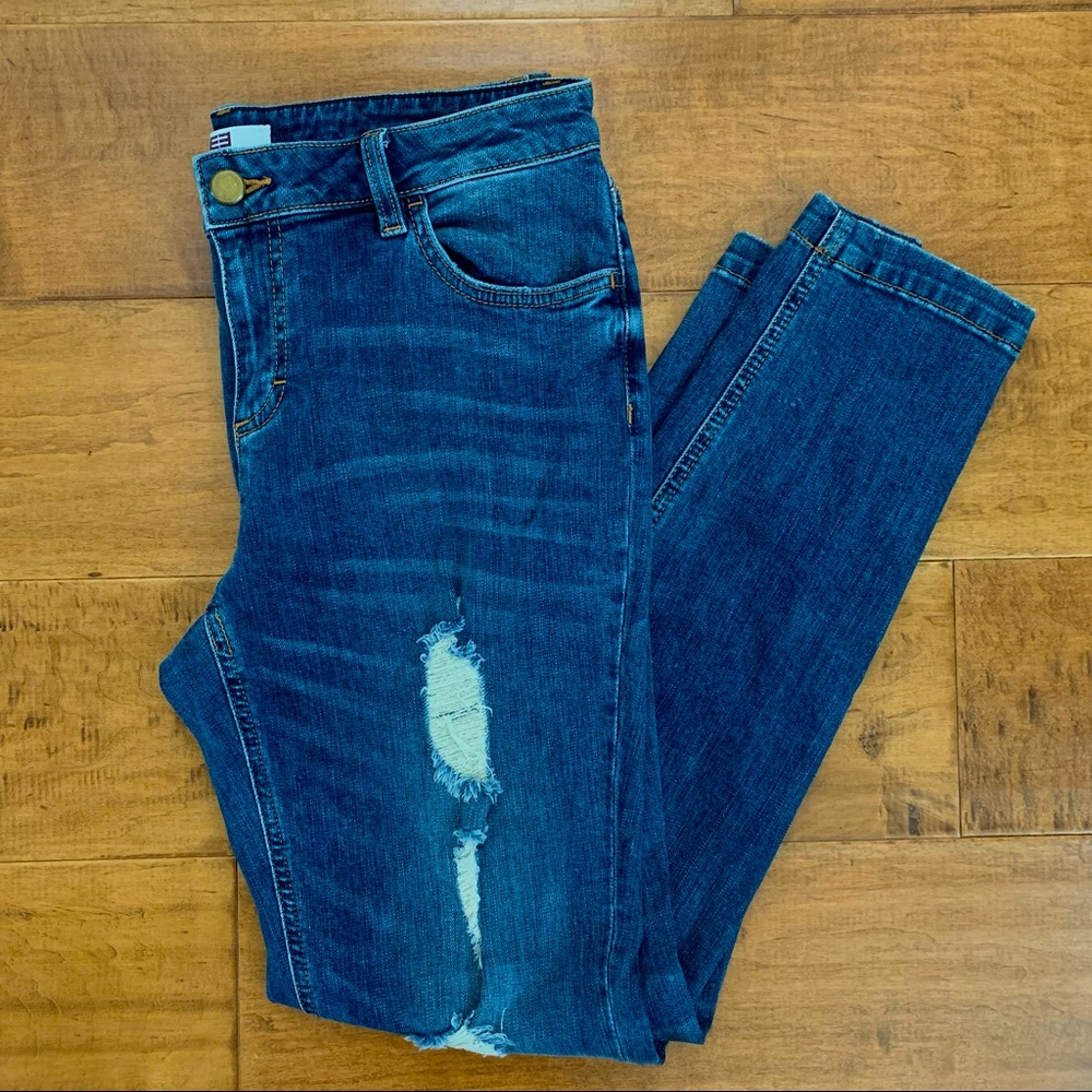 Etcetera Dark Blue Distressed Skinny Jeans - Size 8 (EUC)